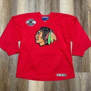 VTG 90s Chicago Blackhawks CCM Jersey Mens XL Red Center Ice Practice Hockey